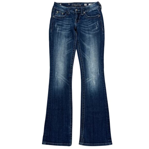 Miss Me Y2K Low-Rise Bootcut Jeans 26" Stretch Denim Flap Pockets Western Rodeo - Picture 2 of 15
